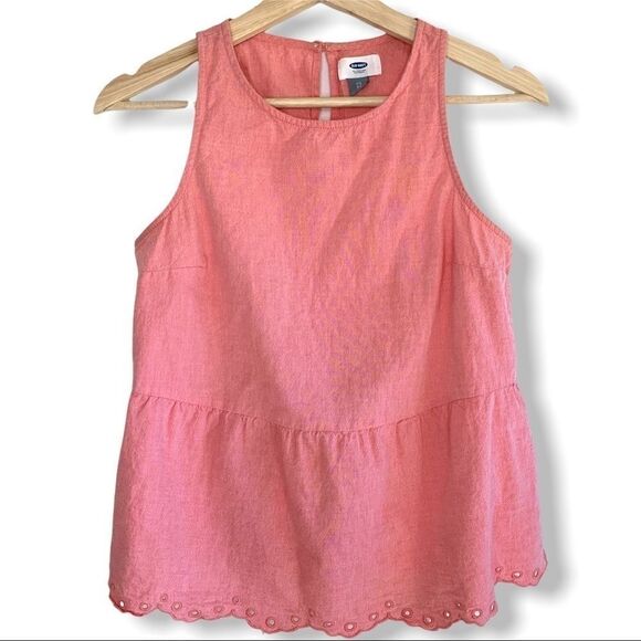 Old Navy Linen Blend Eyelet Coral Tank Top - Picture 1 of 6